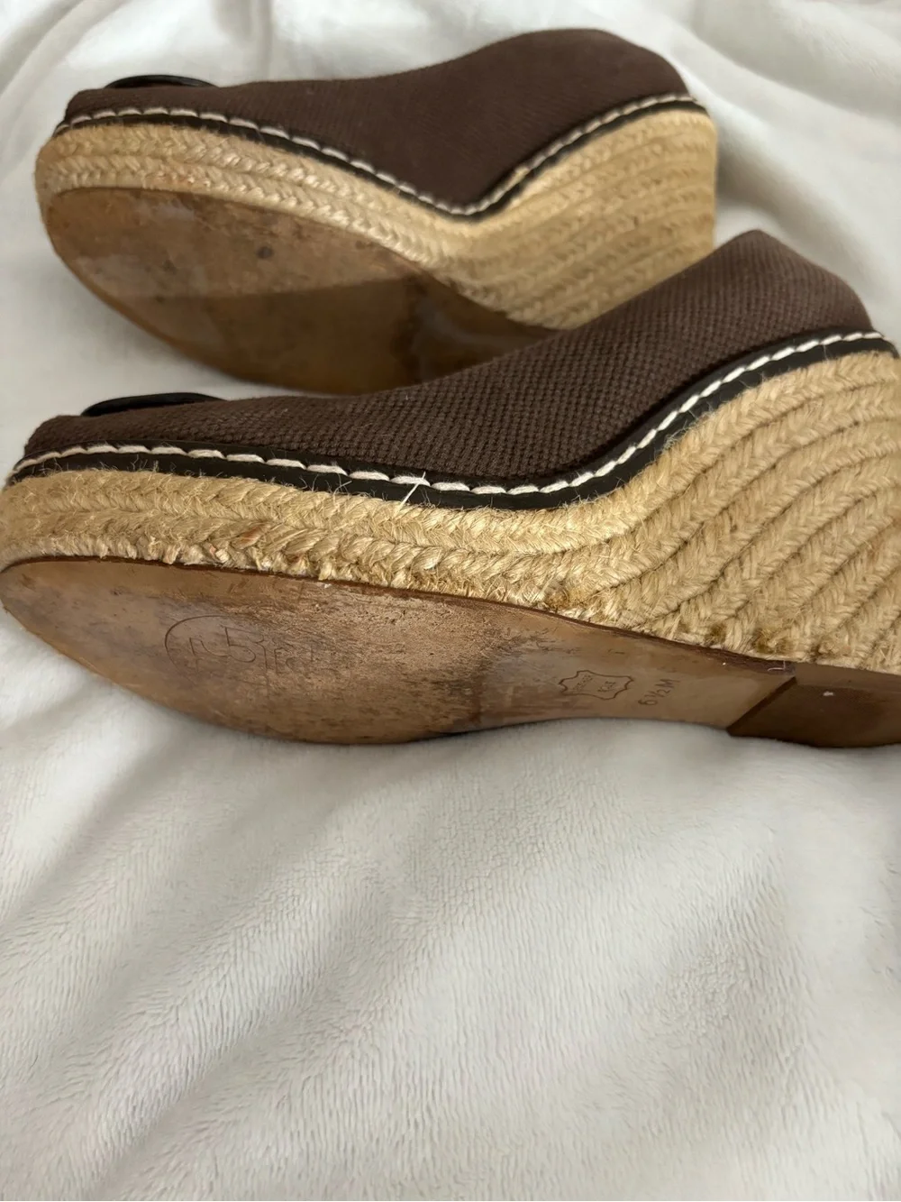 Tory Burch Brown Canvas Peep-Toe Wedge Espadrilles